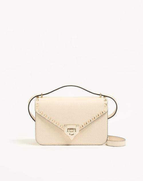 Valentino Garavani - Valentino Garavani Rockstud Small Shoulder Bag In Grainy Calfskin - Ivory - Woman - Shoulder Bags